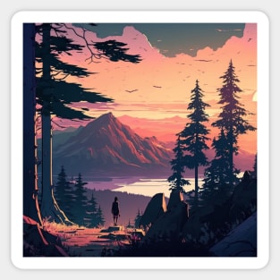 SUNSET AND MOUNTAIN Sticker